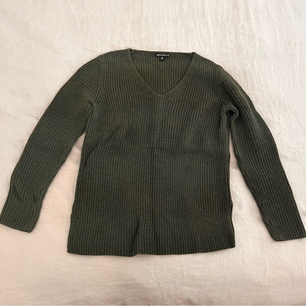 J.Crew Olive Green V-Neck Cotton Sweater
